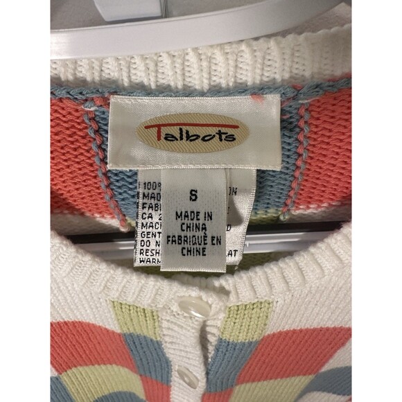 Talbots Colorblock Cotton Cardigan Preppy Cottagecore Sweater Women’s Small - Picture 3 of 7